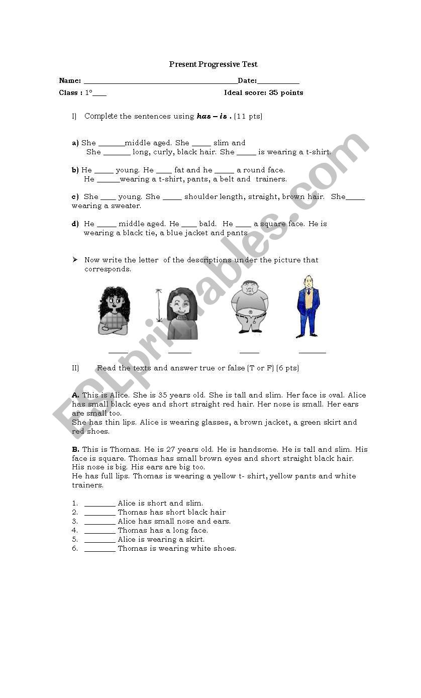 Descriptions worksheet