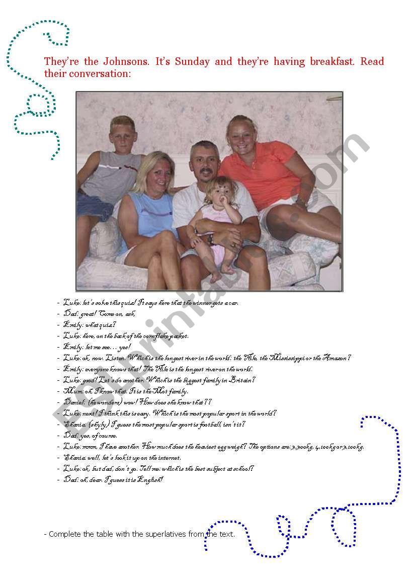 SUPERLATIVES- READING AND ACTIVITY