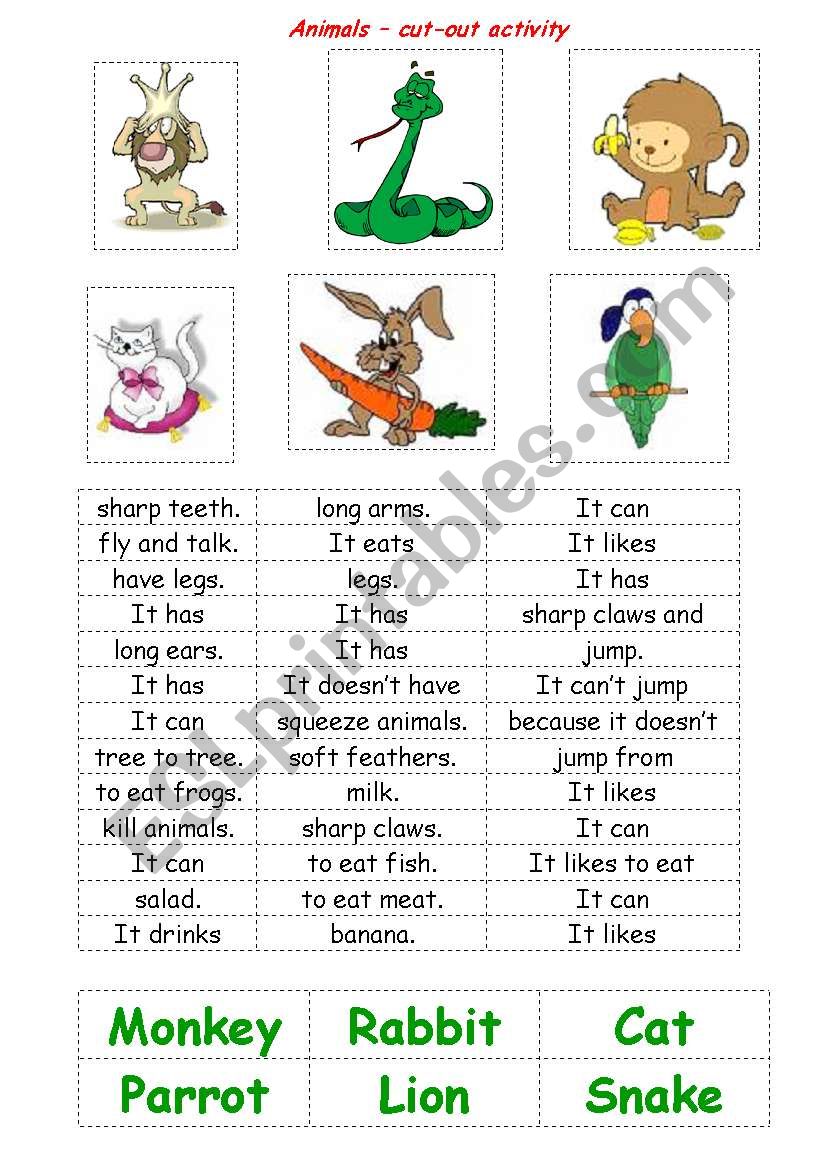Animals - a cut-out activity worksheet