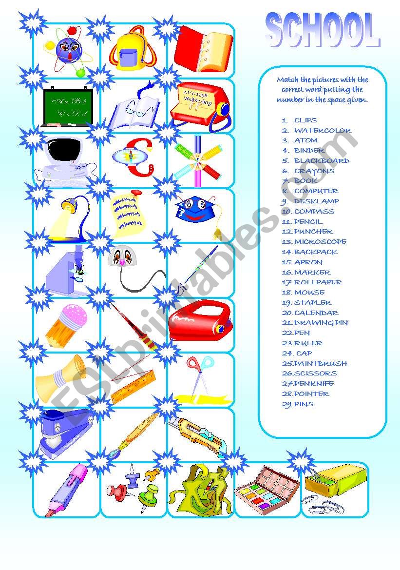 SCHOOL MATCHING WORKSHEET worksheet