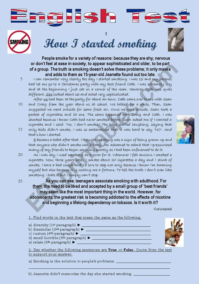 TEST - ADDICTIONS: HOW I STARTED SMOKING (3 pages)