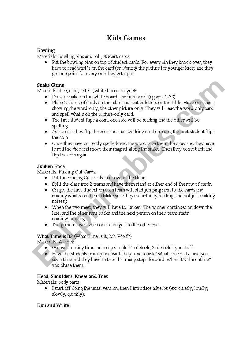 Collection of Kids Games worksheet