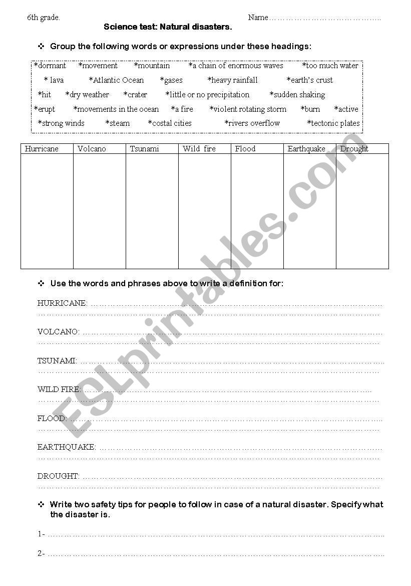 Natural Disasters  worksheet