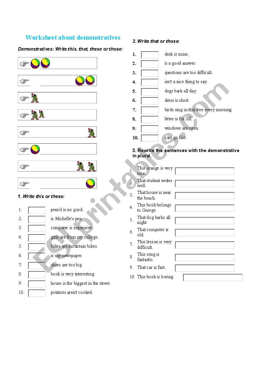 Demonstratives worksheet