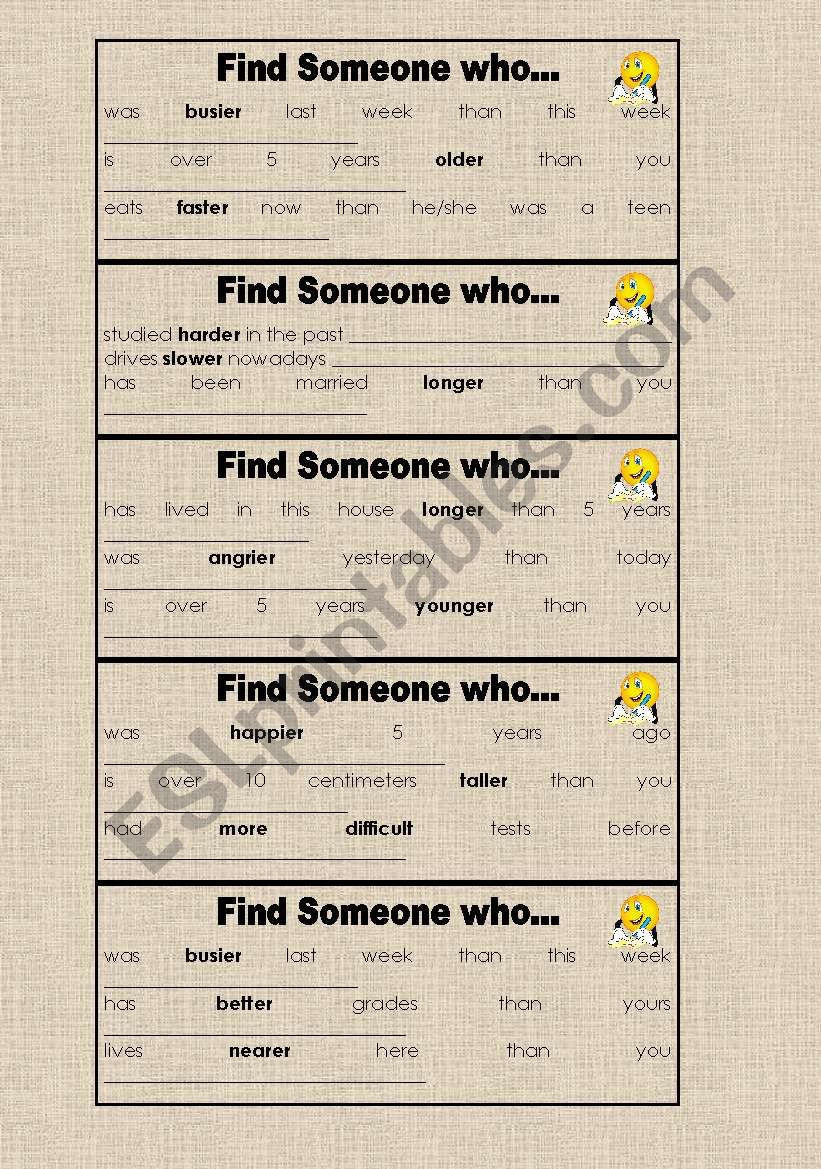 Find Someone who... (Comparative of Adjectives)