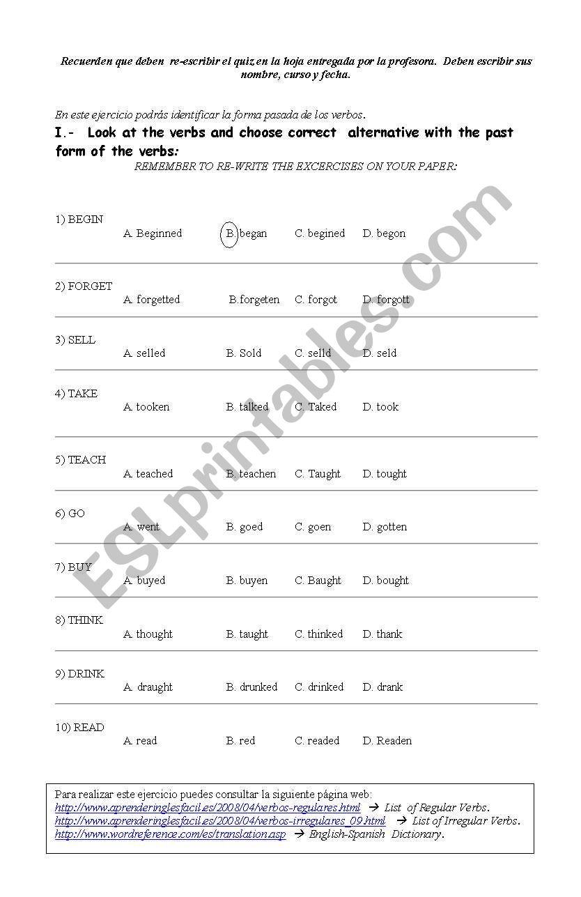 Simple Past  Worksheet worksheet