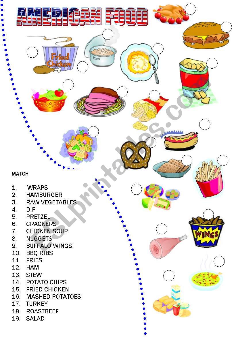 Match American Food worksheet