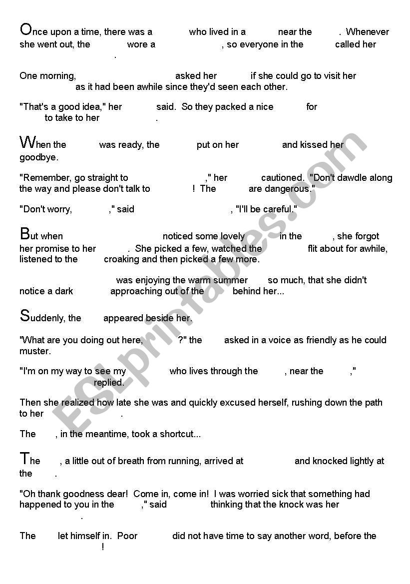 Little Red Riding Hood cloze worksheet