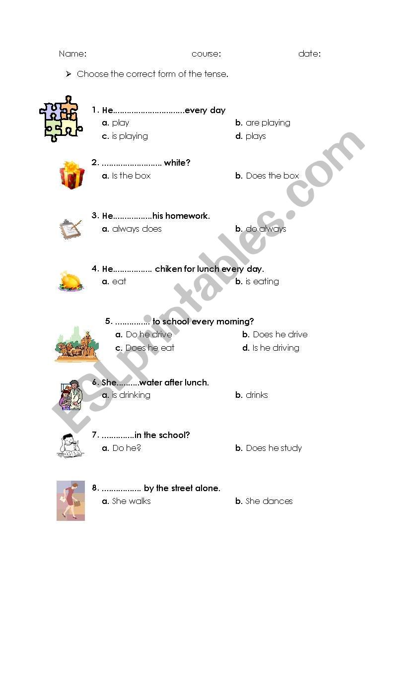 simple present test worksheet