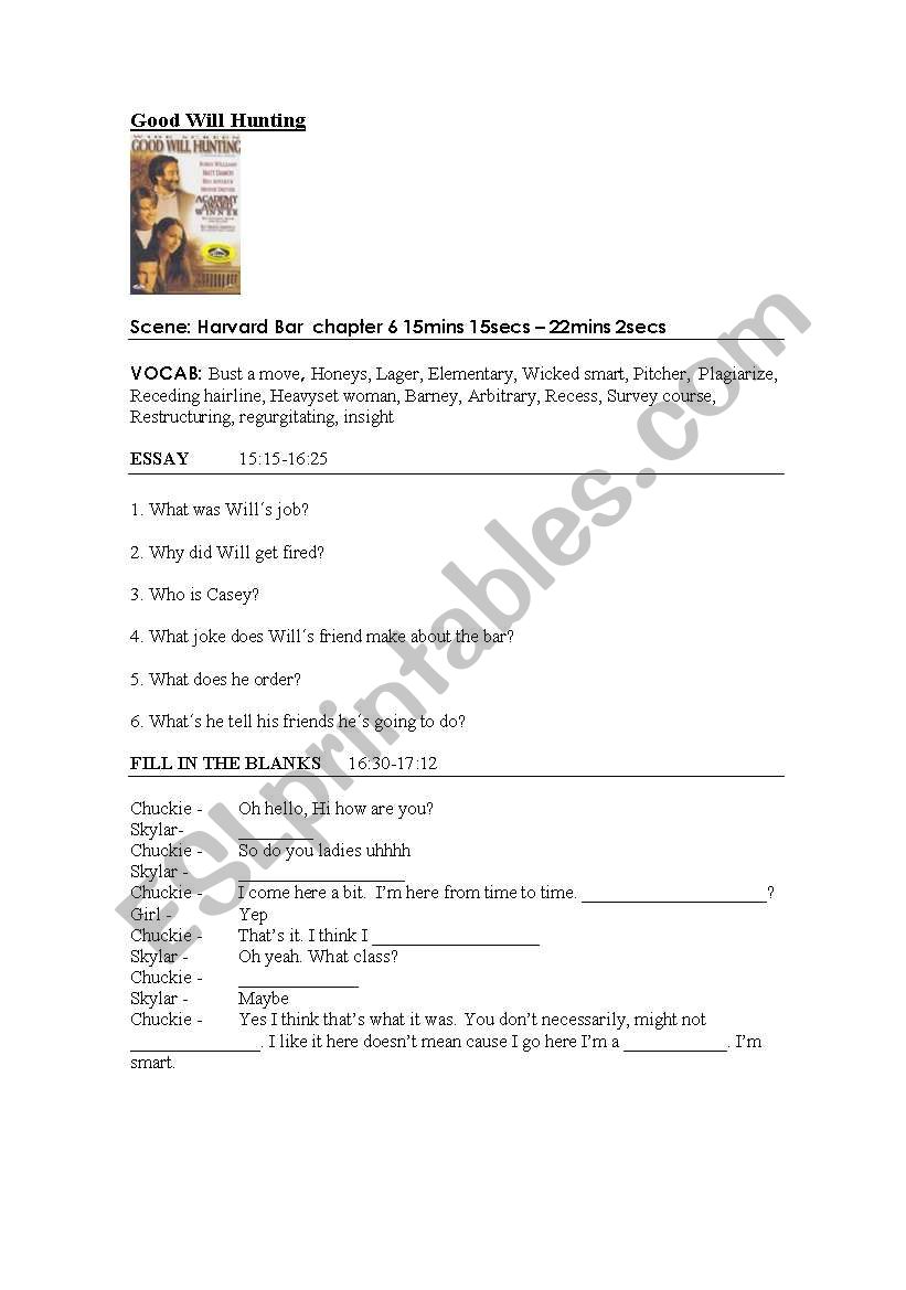 Good Will Hunting worksheet worksheet