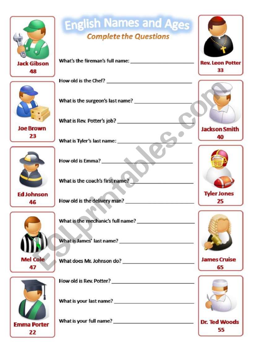 English Names and Ages worksheet