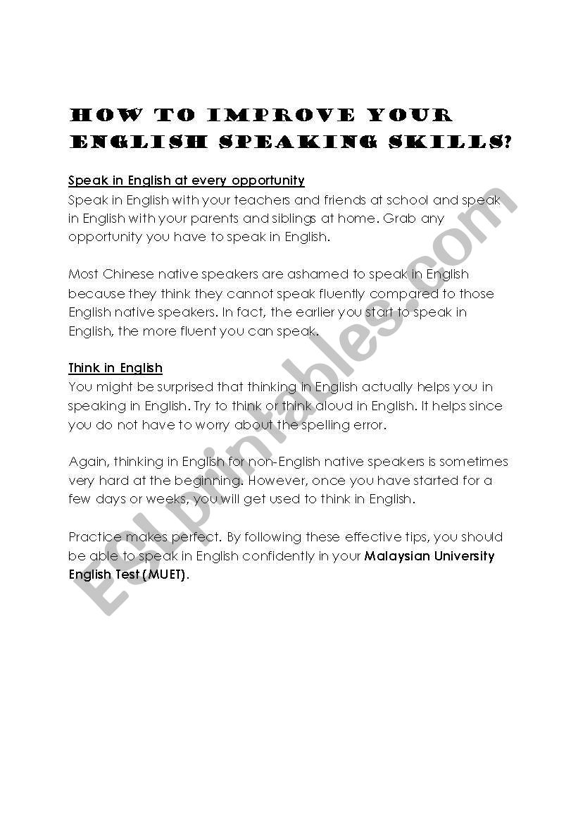 How to Improve Your English Speaking Skills