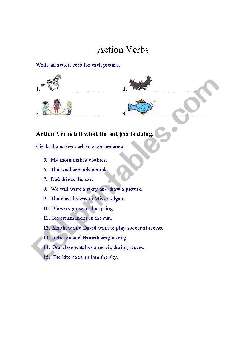 Action Verbs worksheet