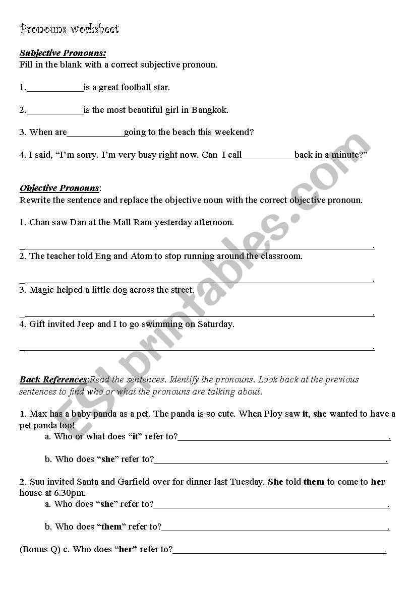 pronoun worksheet1 worksheet