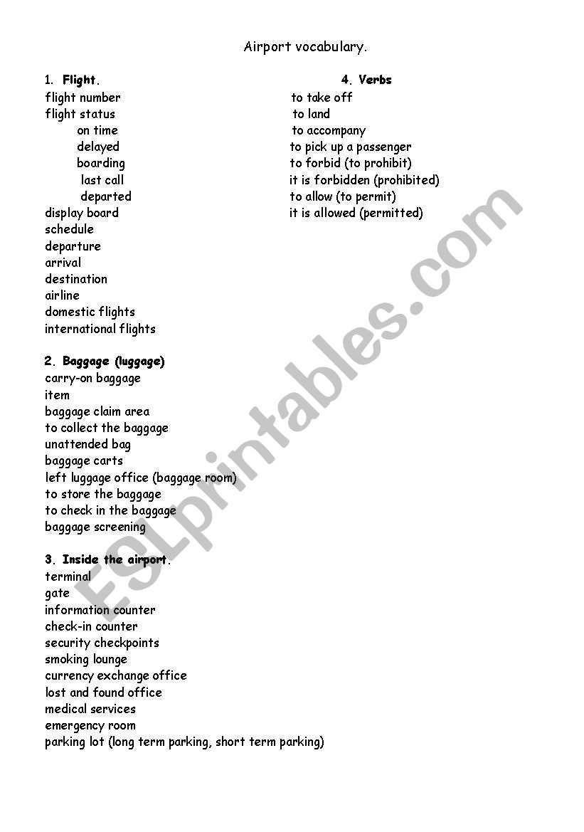 Airport vocabulary worksheet