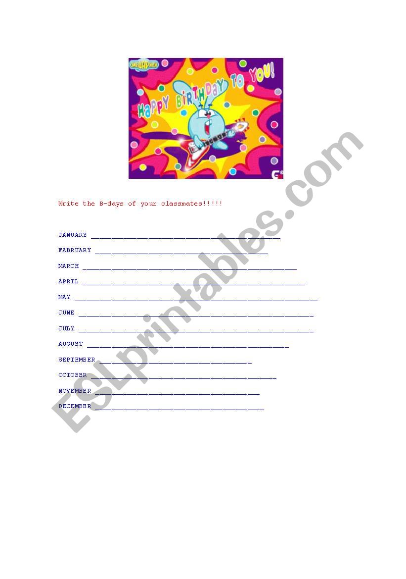 Happy birthday worksheet
