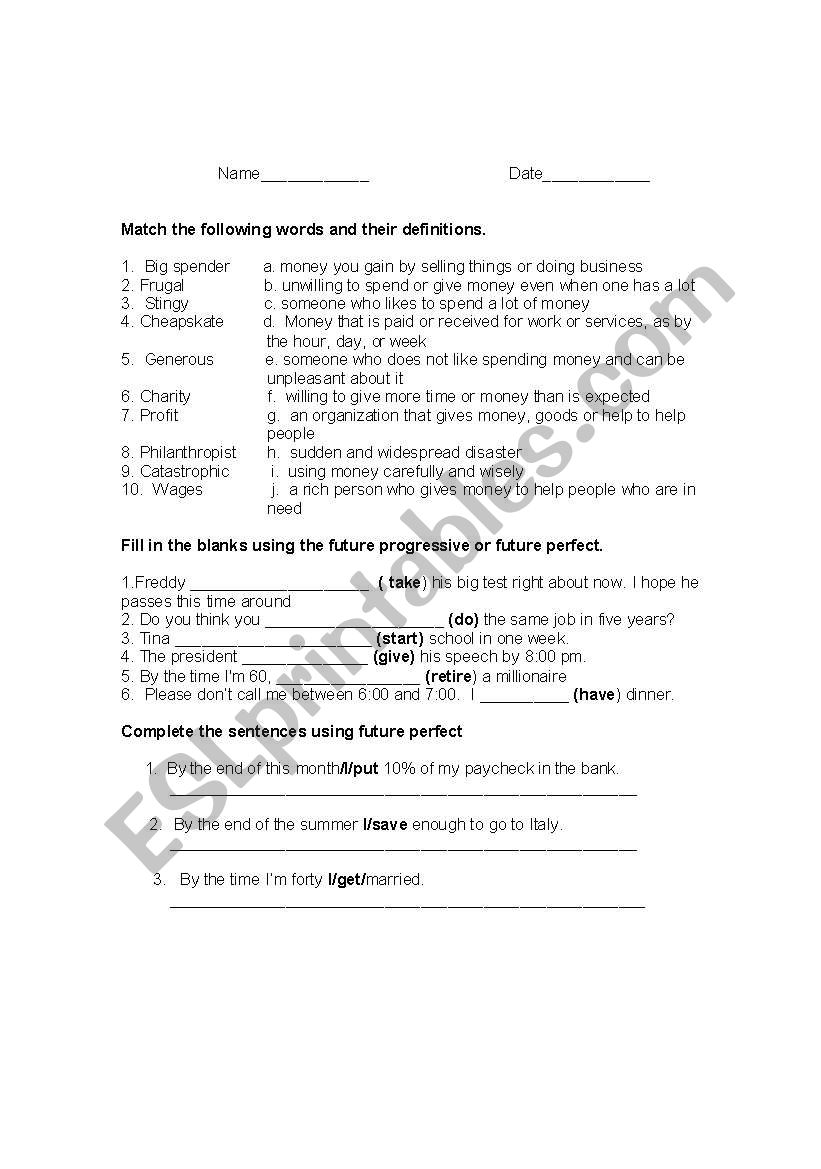 Summit 1 Quiz Money worksheet