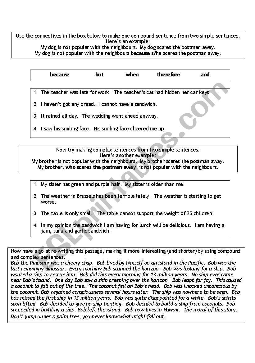 Compond and Complex Sentence worksheet