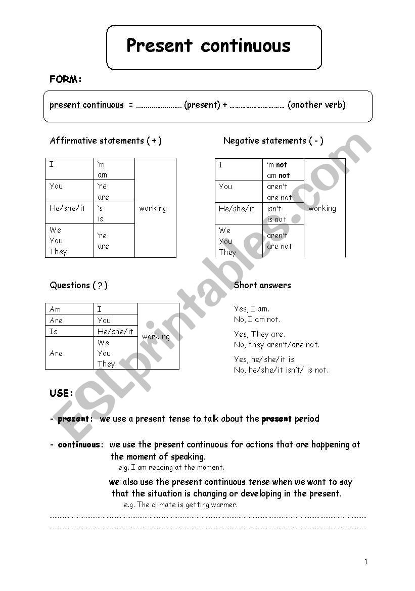 present continuous worksheet