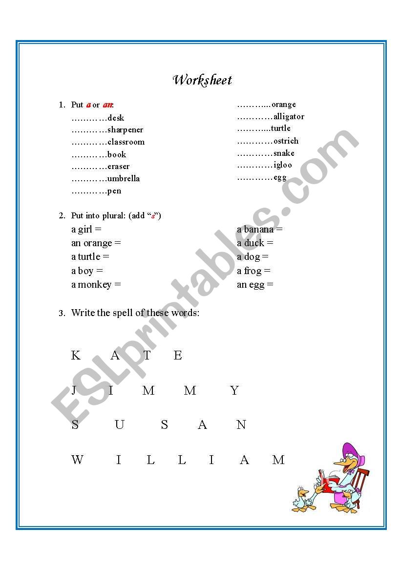 articles/plurals/alphabet, part 1