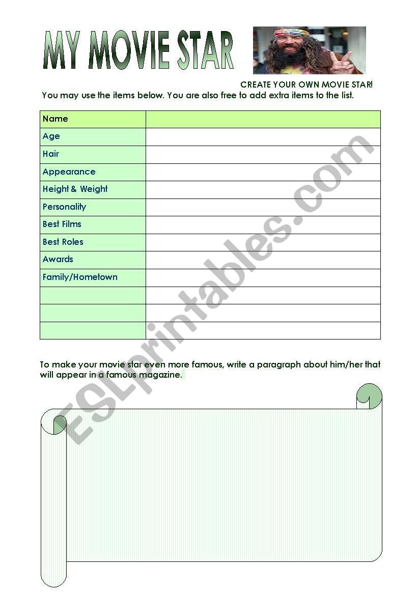 CREATE YOUR OWN MOVIE STAR! worksheet