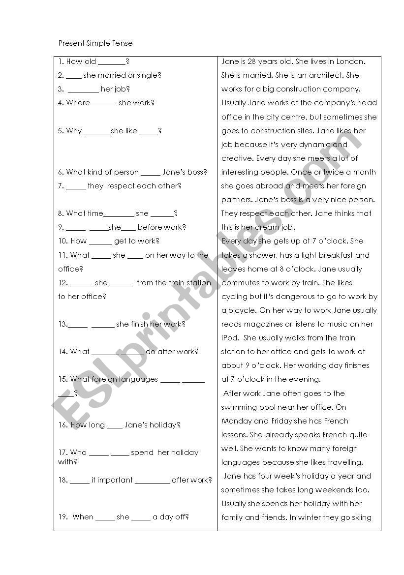 Present Simple text  and questions 