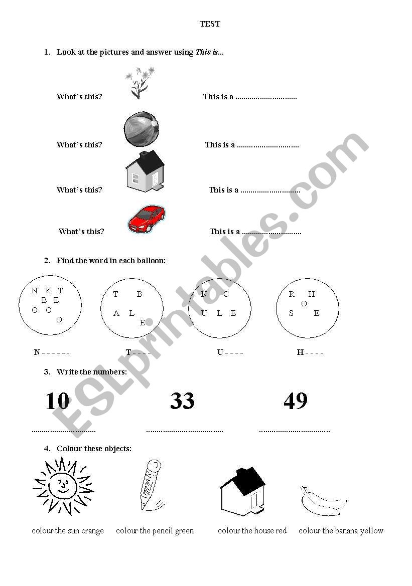 A test for beginners worksheet