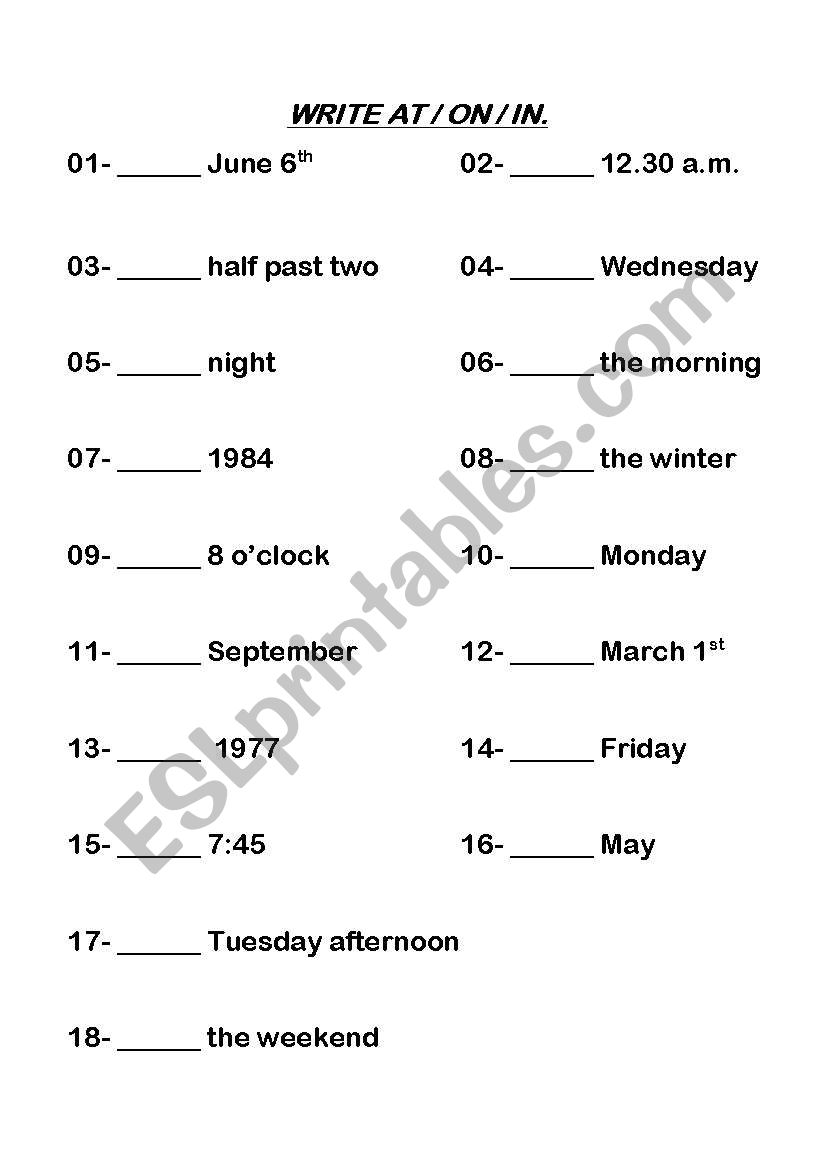 Prepositions worksheet