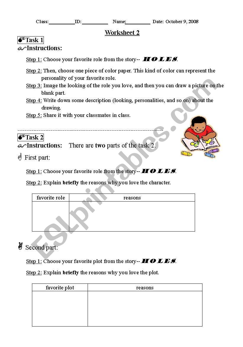 The novel-Hole Worksheet worksheet