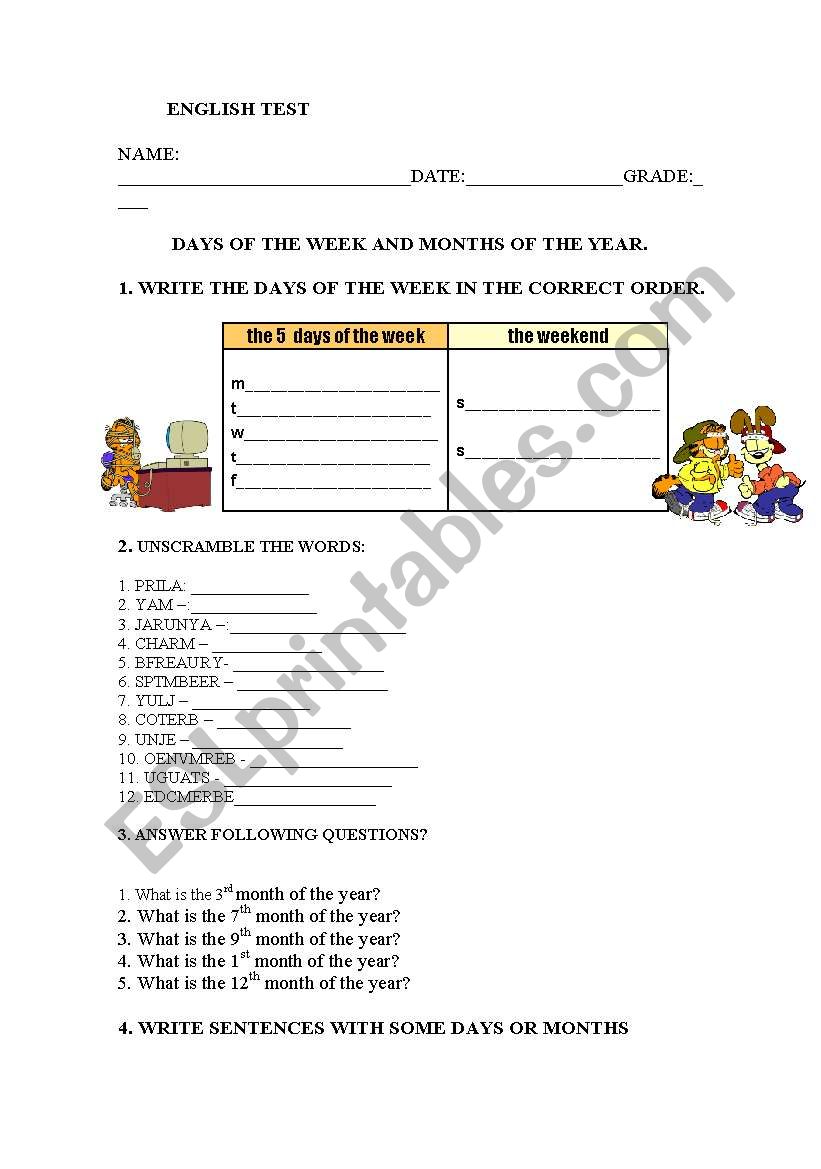 days of the week and months of the year