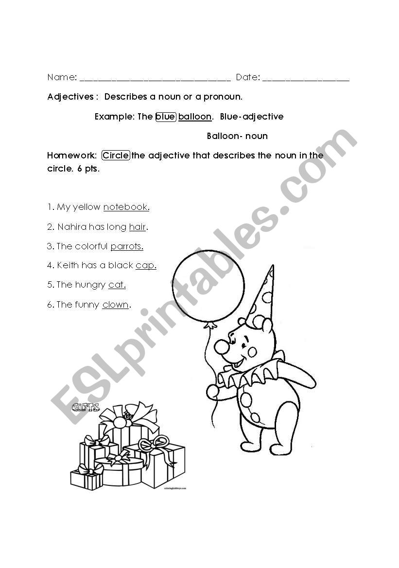 Adjetives worksheet