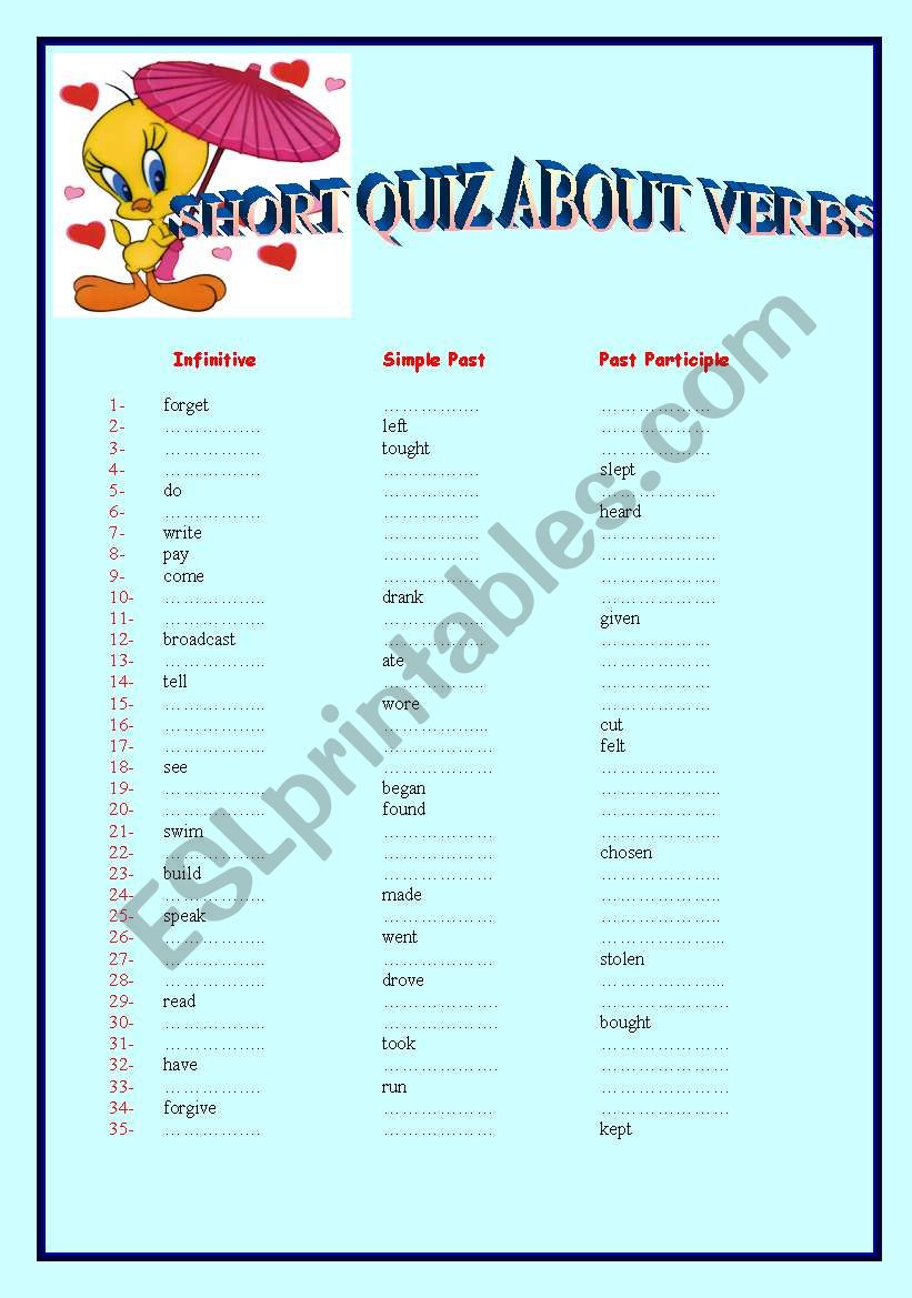 irregular verbs worksheet