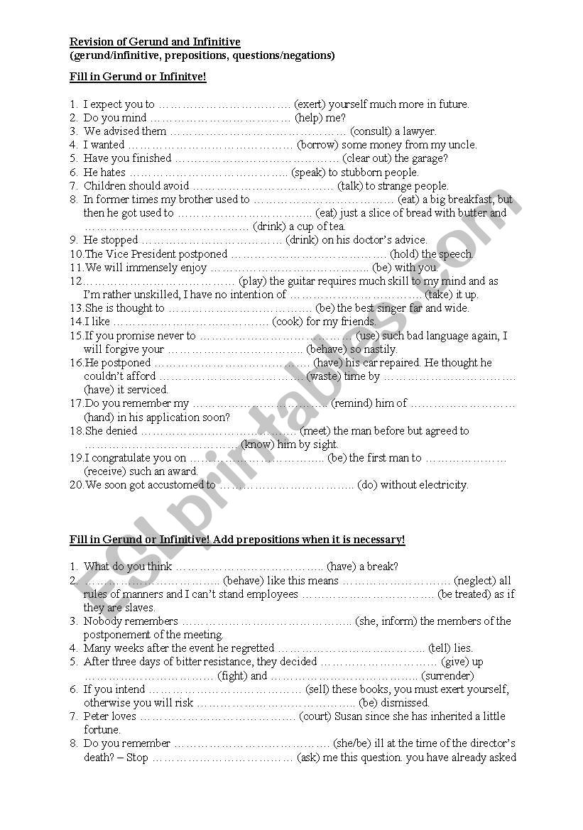 Revision of Gerund and Infinitive