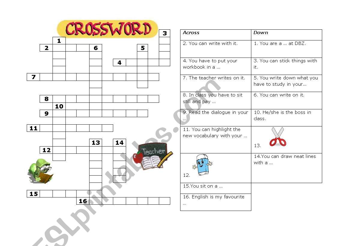 Crossword classroom worksheet