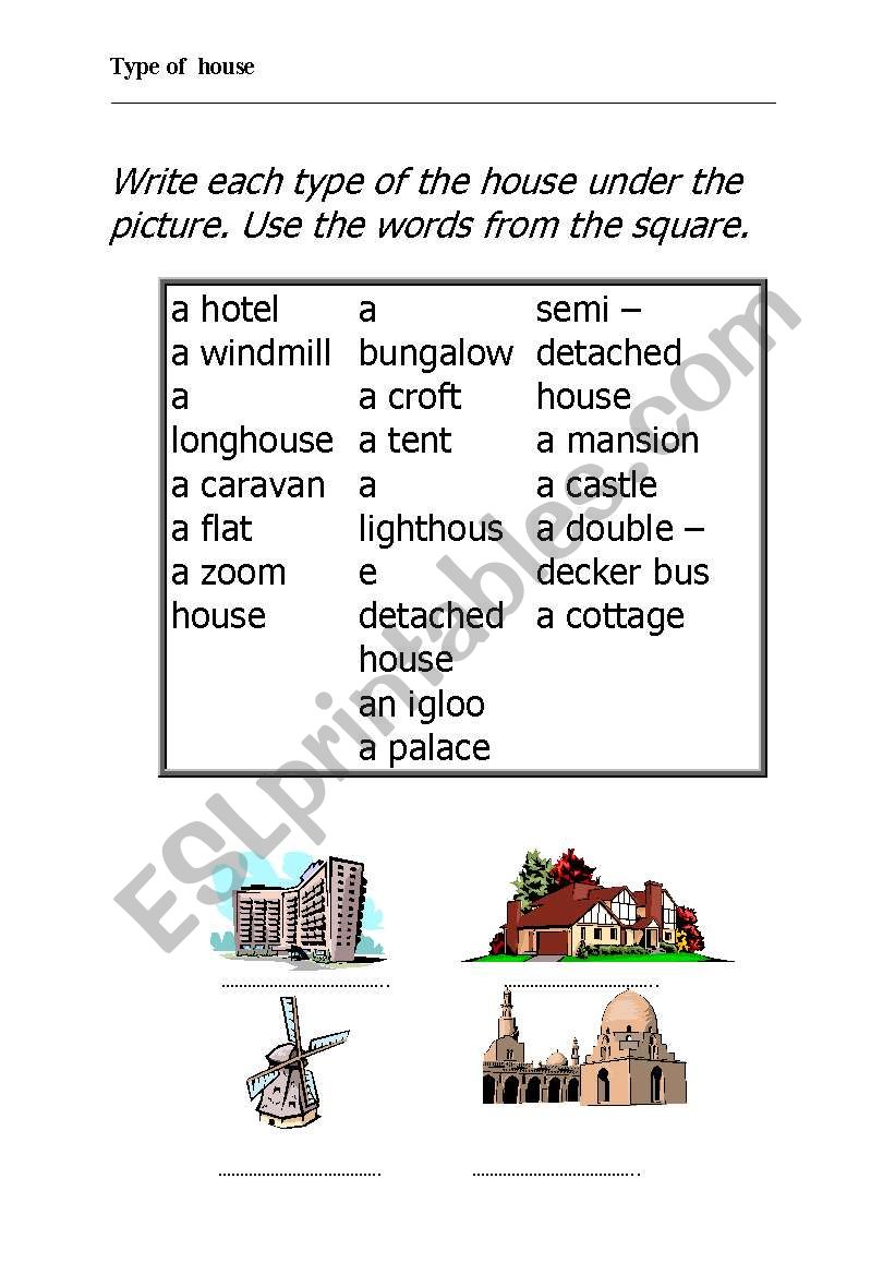 type of house worksheet