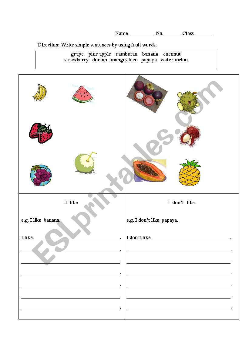 Fruits worksheet