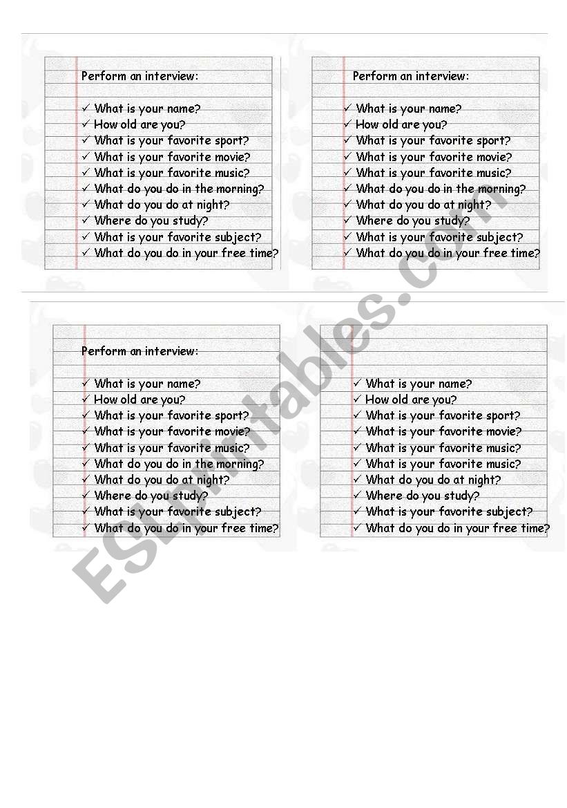 interview worksheet