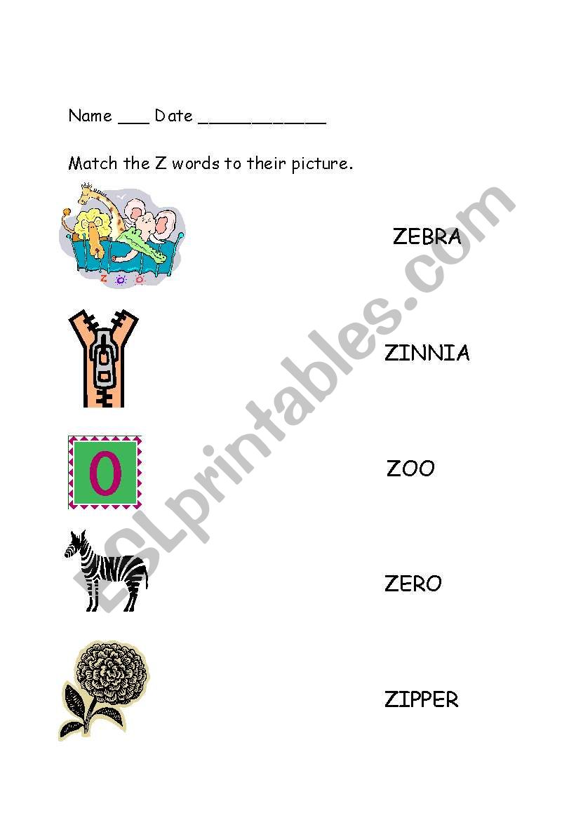 Letter Z Recognition worksheet