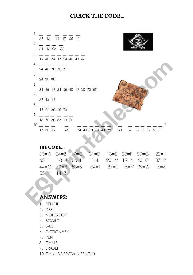 crack the code worksheet