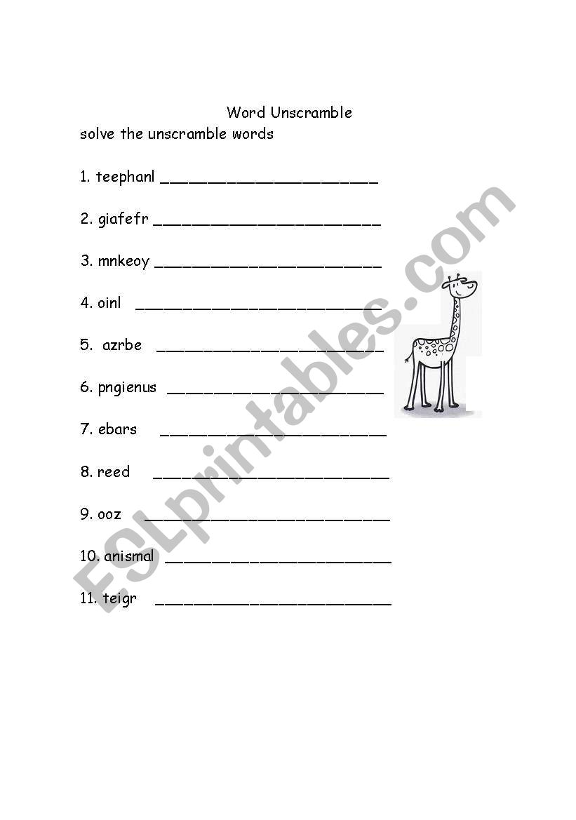 unscramble animal names worksheet