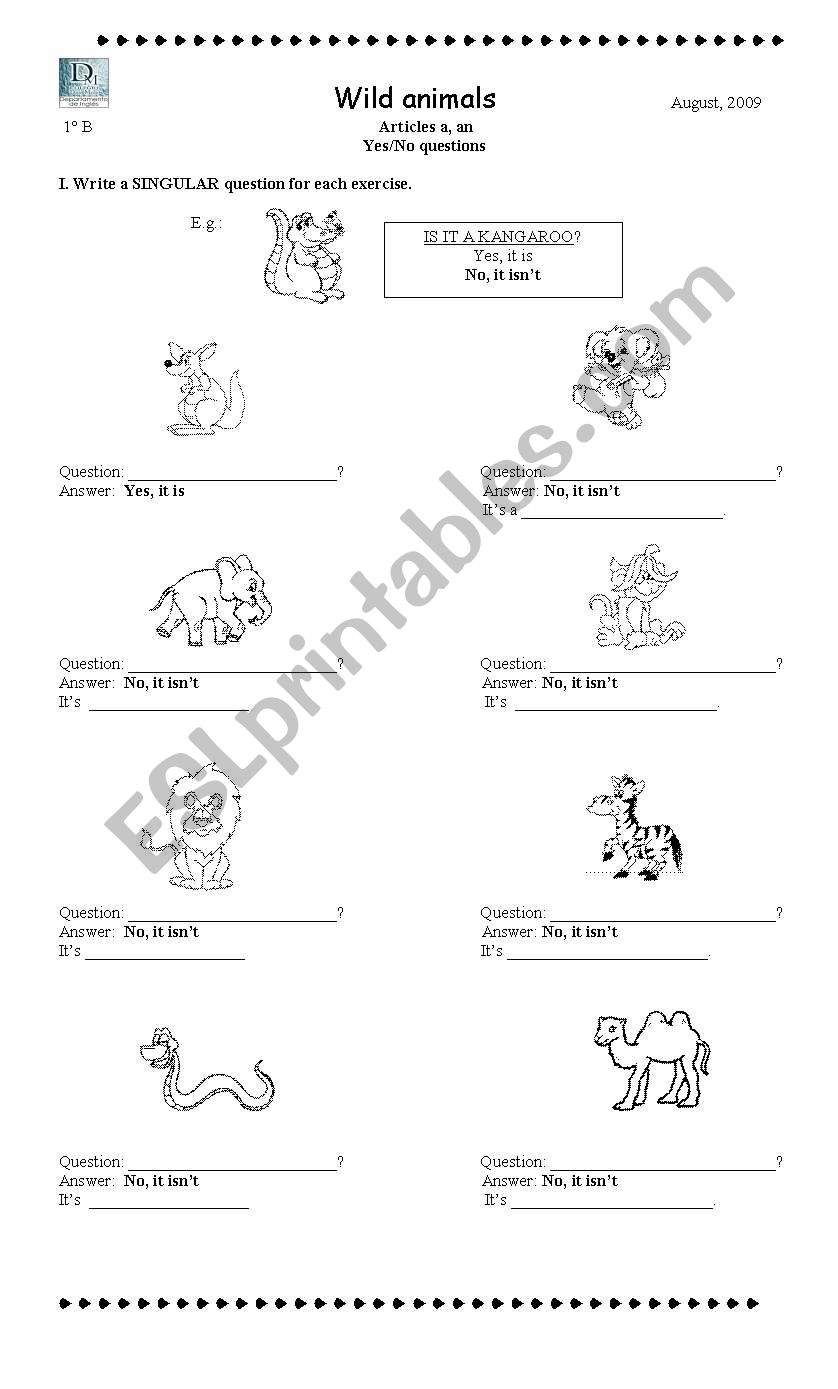 yes/No questions with wild animals - ESL worksheet by Leticia77