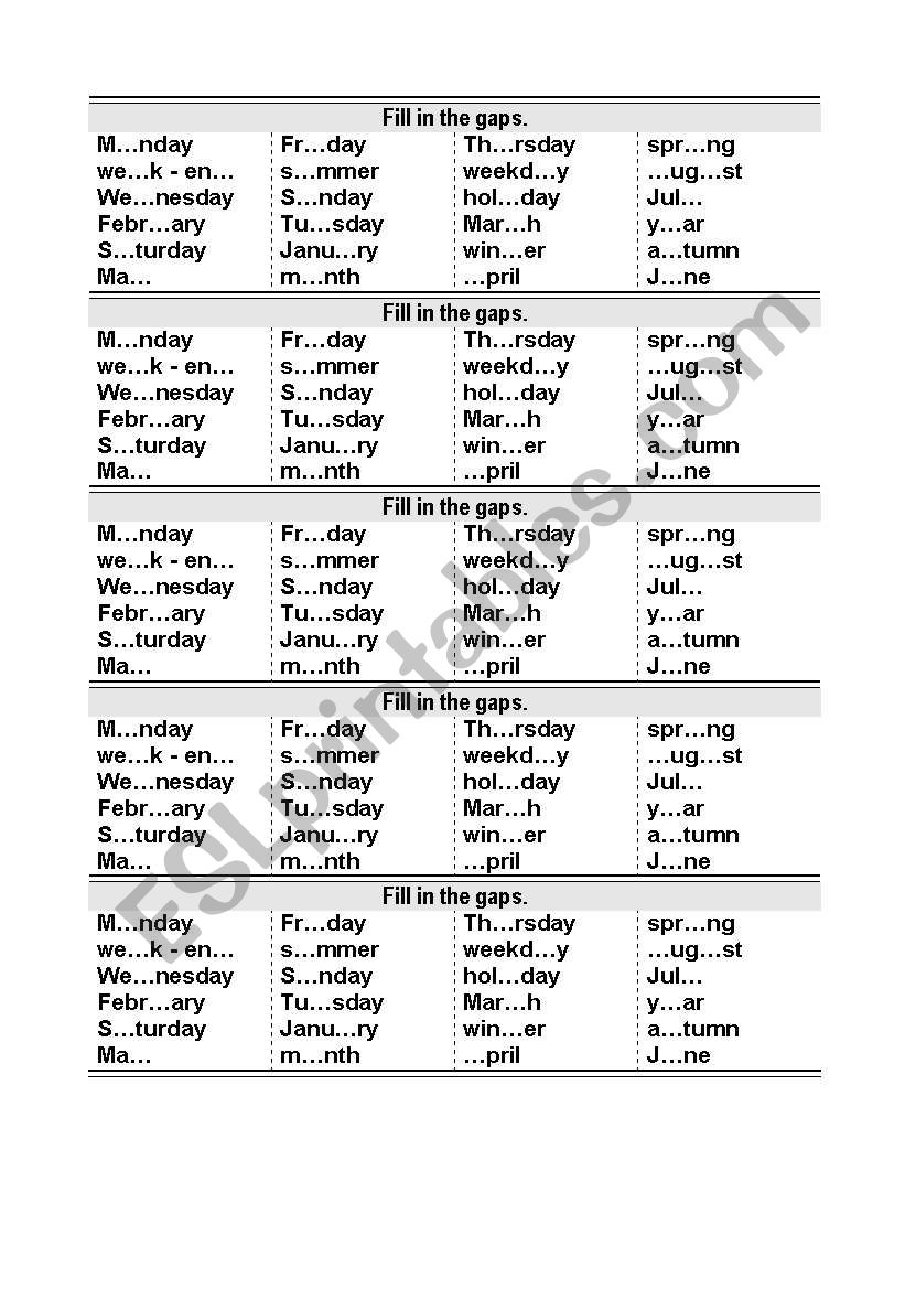 Fill in the gaps. worksheet