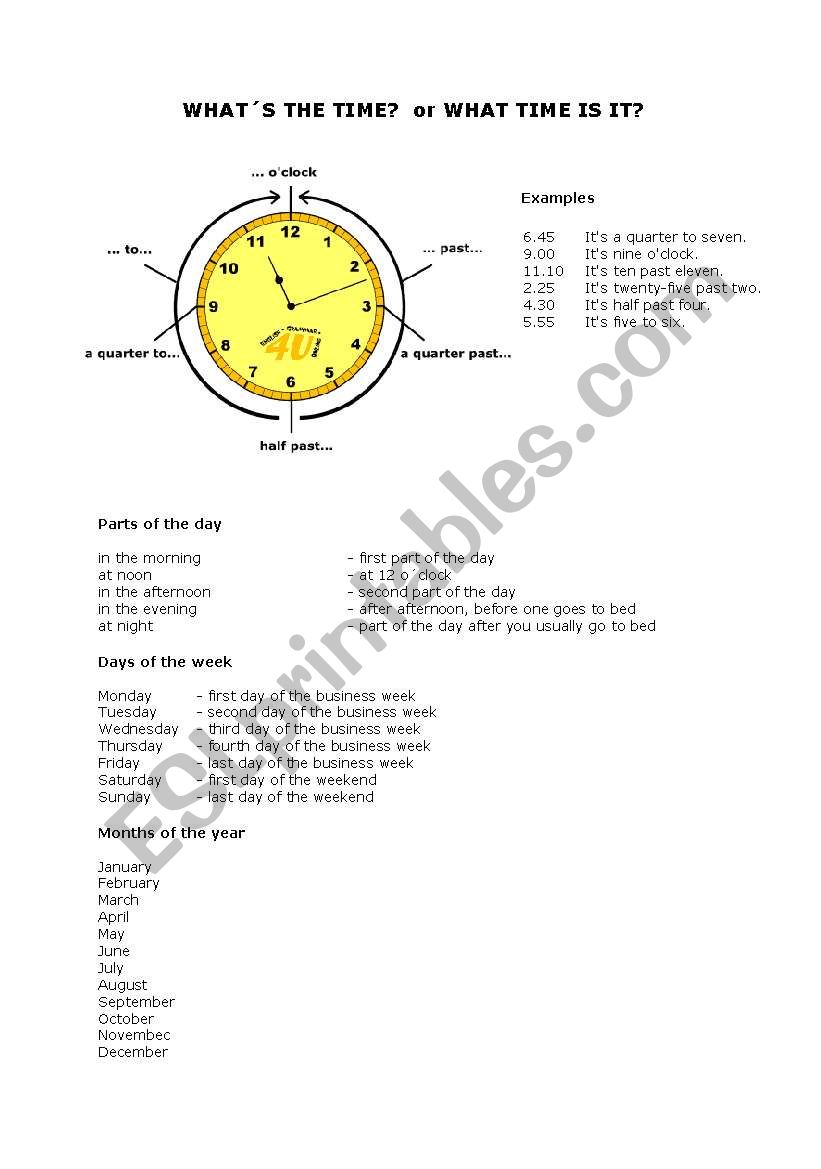 Whats the time? worksheet