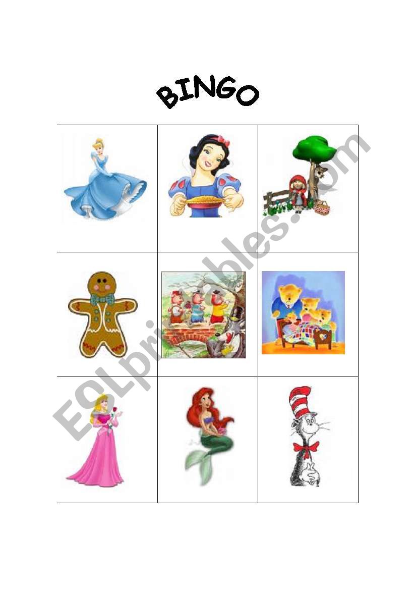 Fairy Tales Bingo worksheet