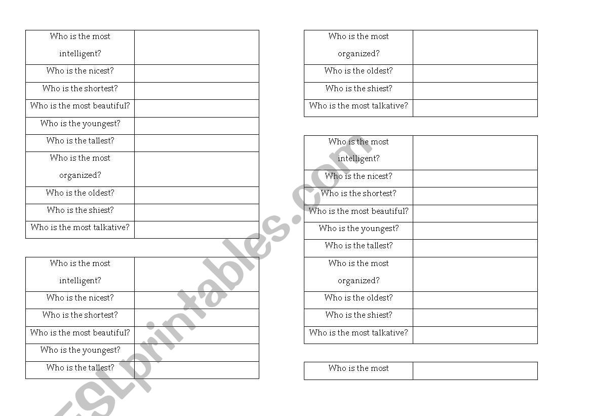 Superlatives worksheet