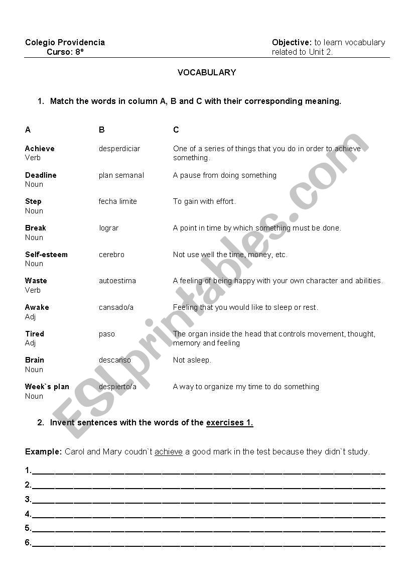 Feelings and vocabulary worksheet