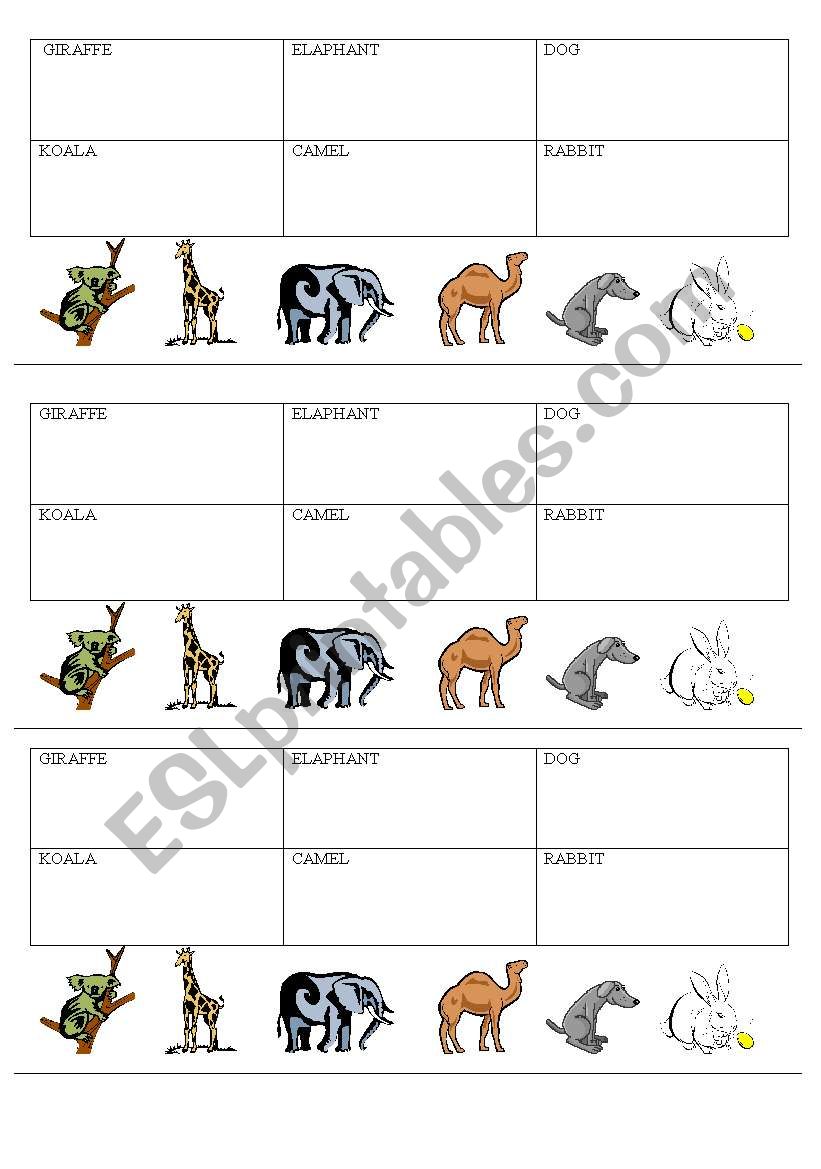 animals worksheet