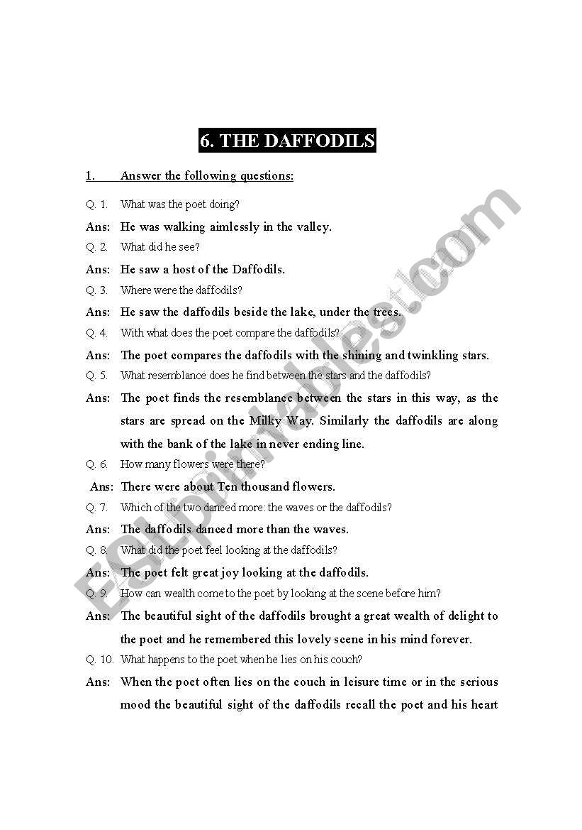 daffodils worksheet