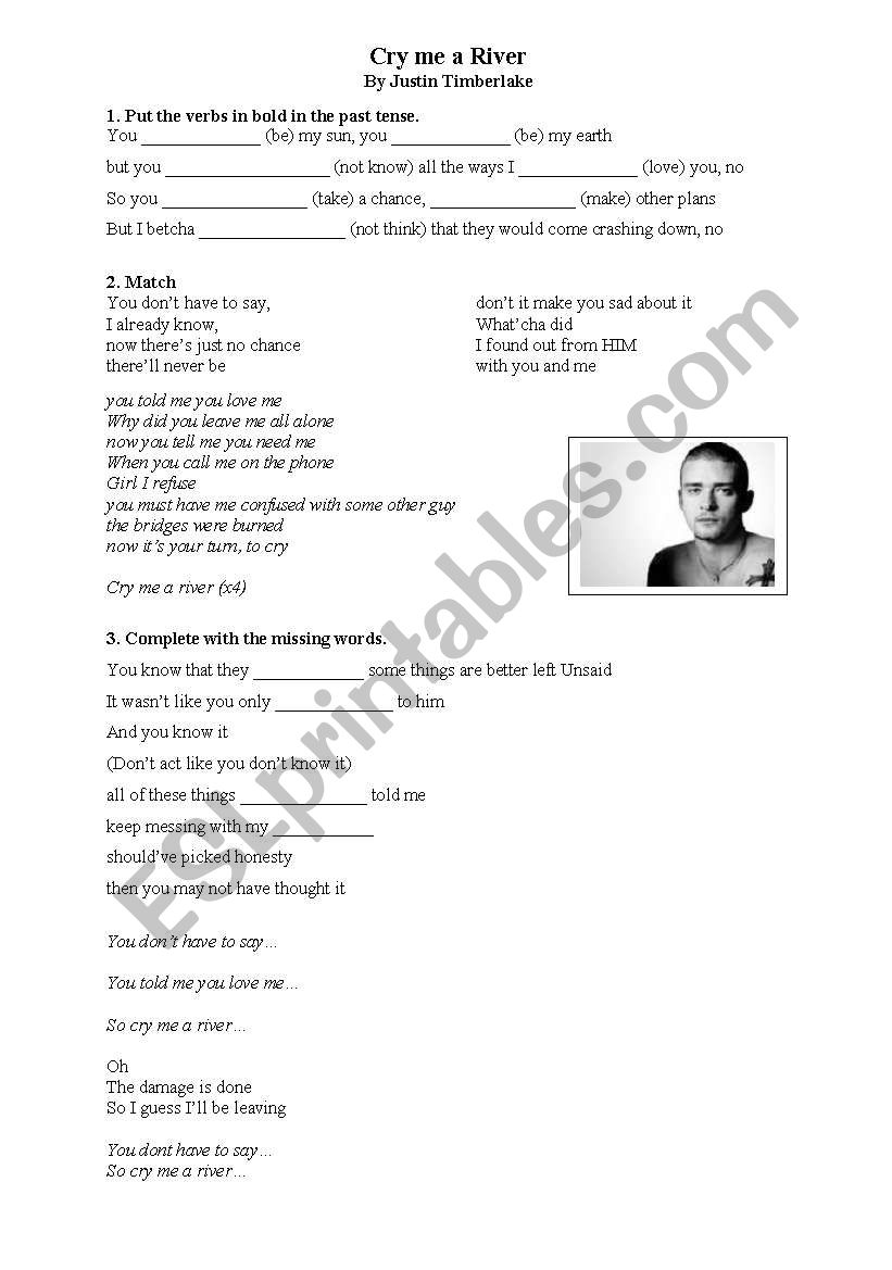 Cry me a River worksheet