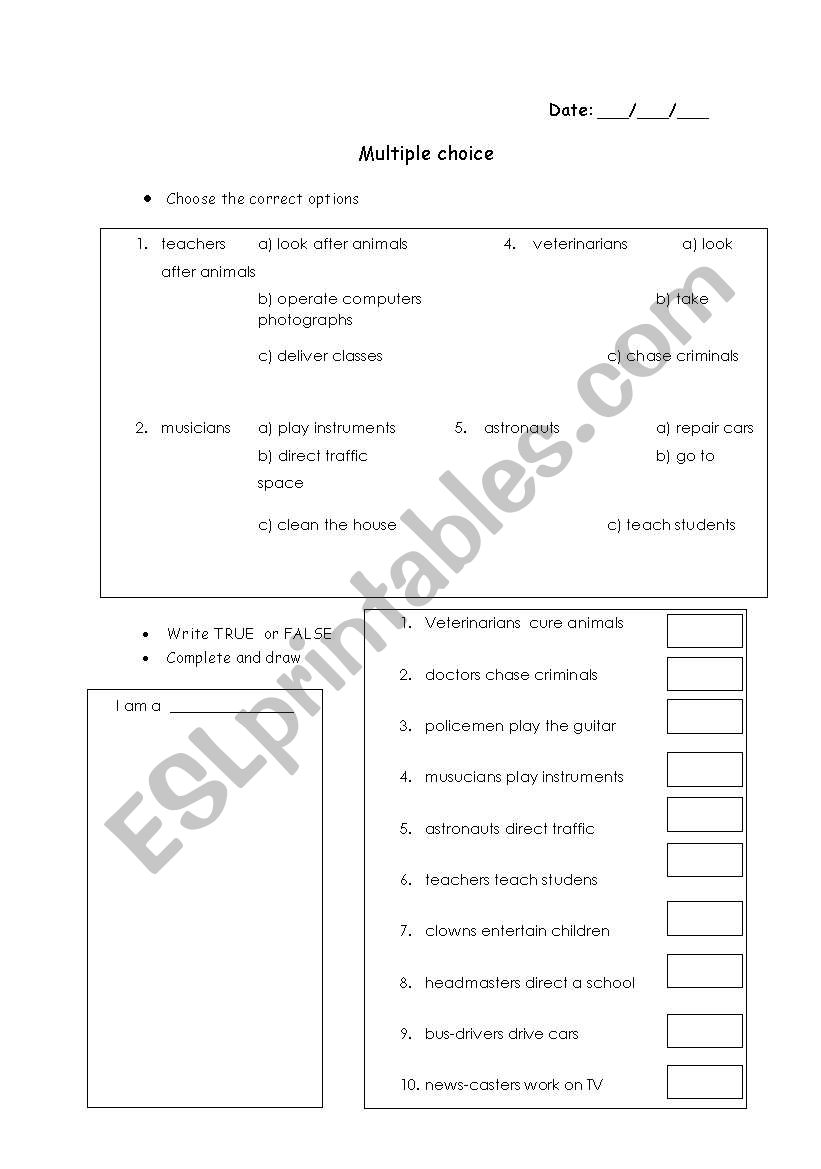 jobs and professions worksheet